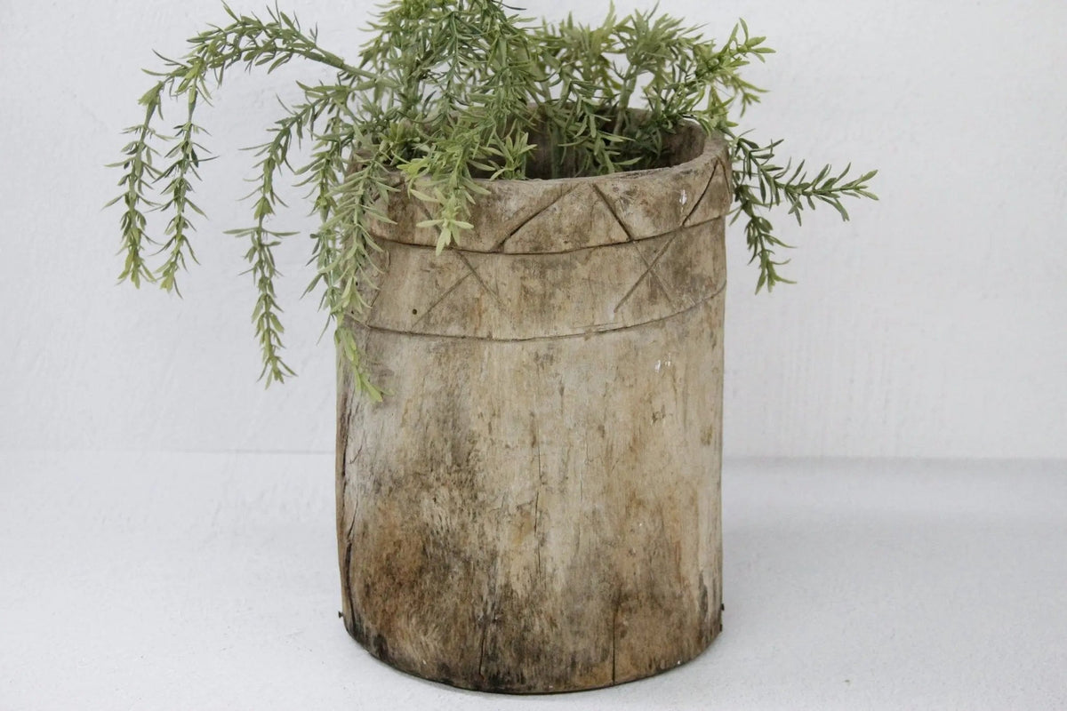 Antique Wooden Pot | Hand Carved Grain Storage Vessel - Debra Hall Lifestyle