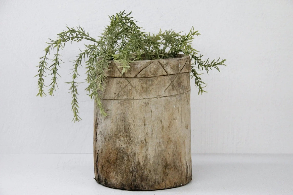 Antique Wooden Pot | Hand Carved Grain Storage Vessel - Debra Hall Lifestyle