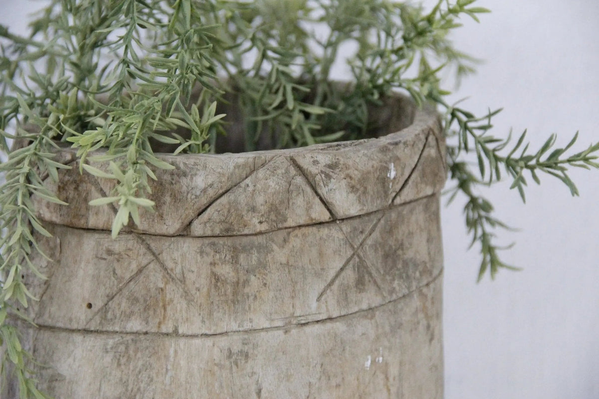 Antique Wooden Pot | Hand Carved Grain Storage Vessel - Debra Hall Lifestyle