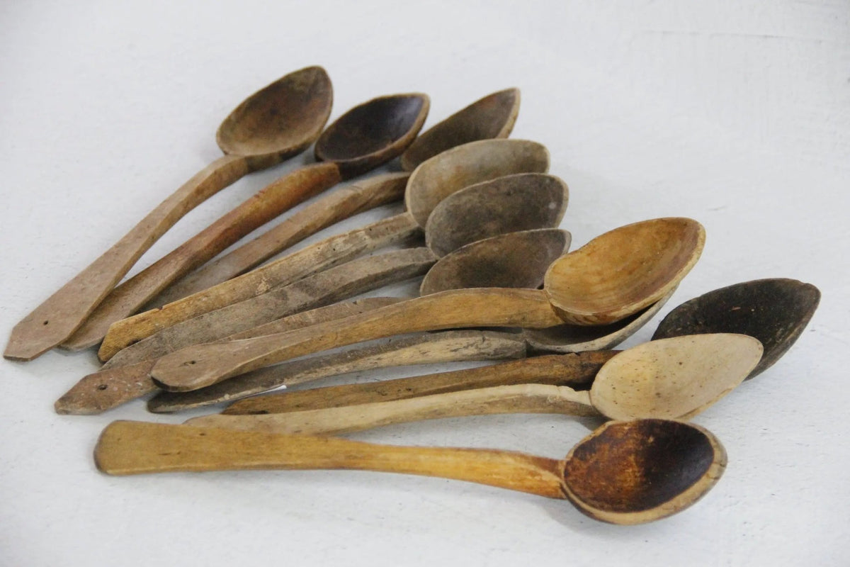 Antique Wooden Spoon European | Medium Rustic Hand Carved - Debra Hall Lifestyle