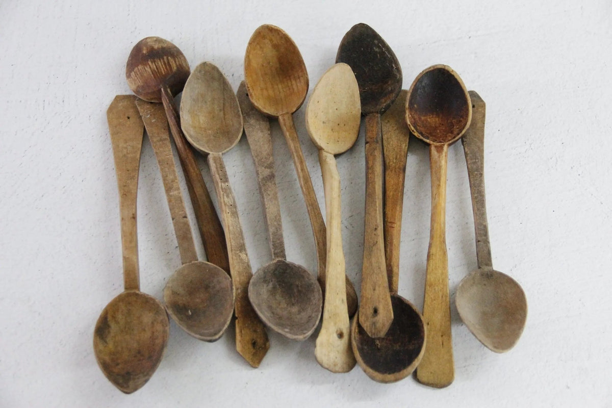 Antique Wooden Spoon European | Medium Rustic Hand Carved - Debra Hall Lifestyle