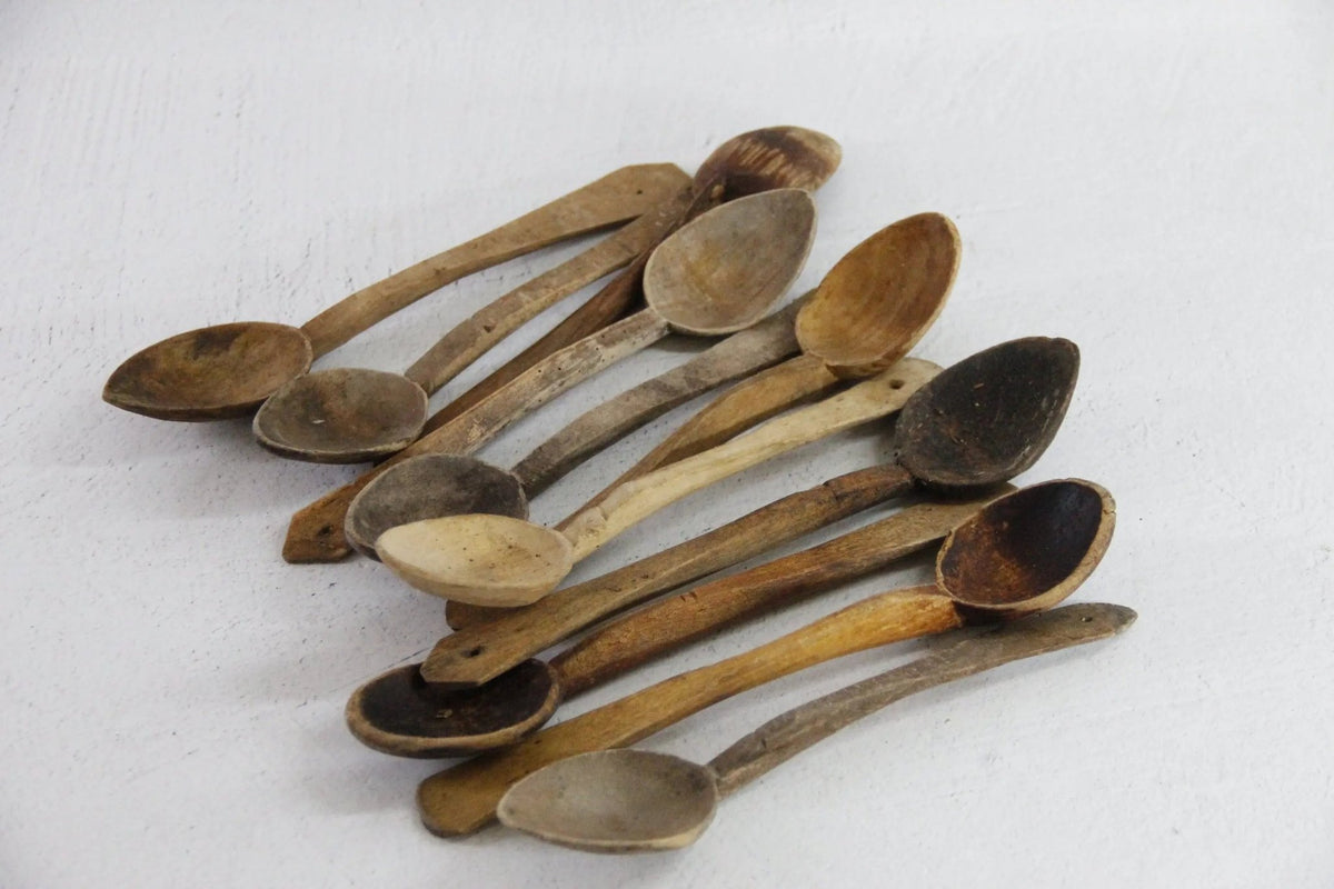 Antique Wooden Spoon European | Medium Rustic Hand Carved - Debra Hall Lifestyle