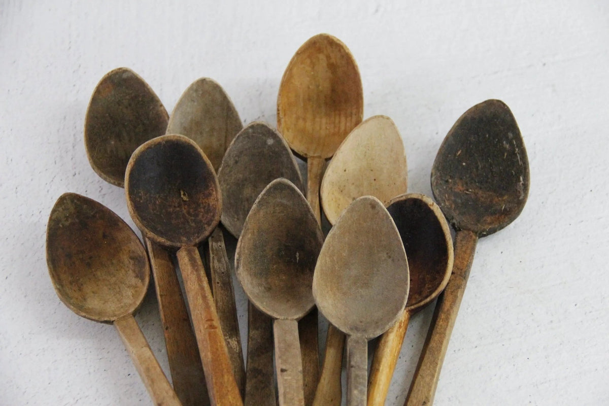 Antique Wooden Spoon European | Medium Rustic Hand Carved - Debra Hall Lifestyle