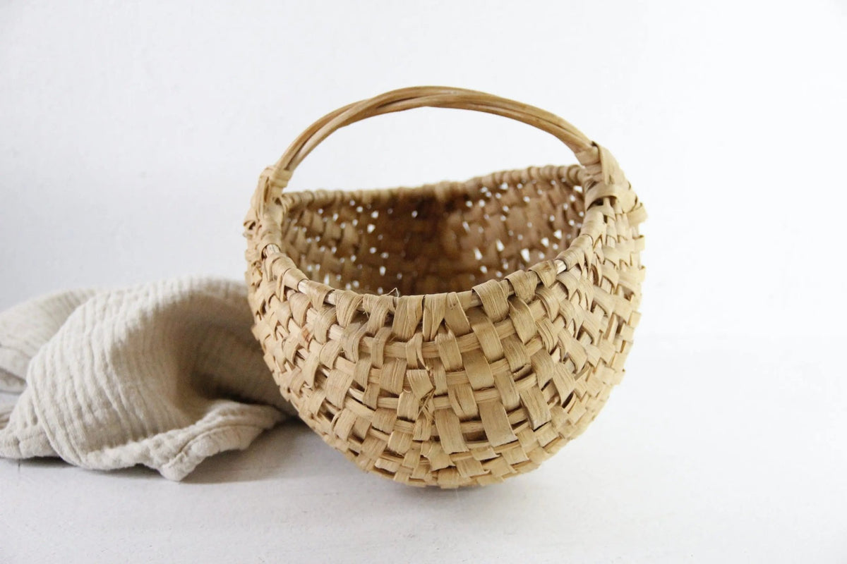 Antique Woven Egg Basket | Petite Wicker Buttocks Gathering Basket - Debra Hall Lifestyle