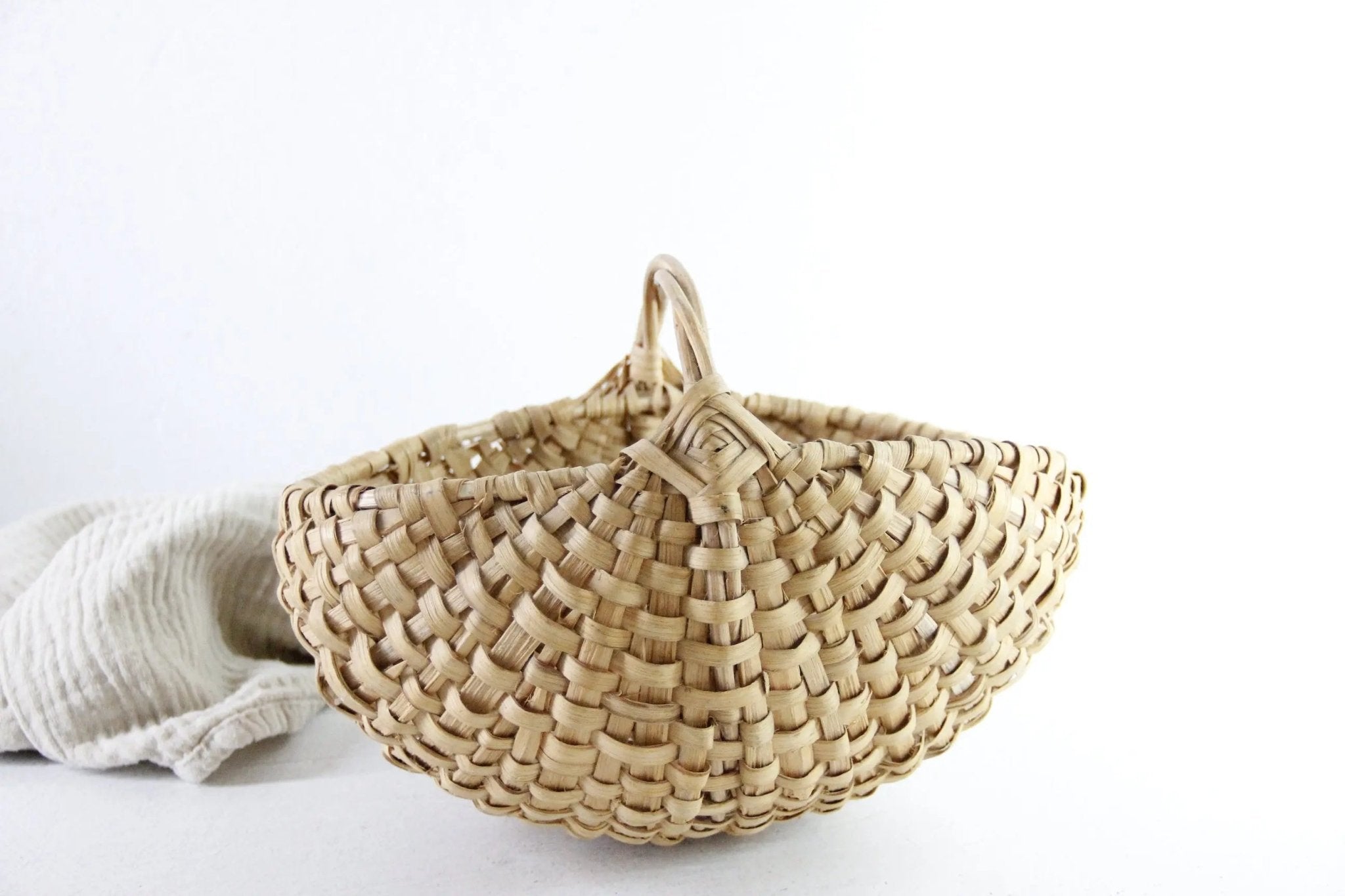 Antique Woven Egg Basket | Petite Wicker Buttocks Gathering Basket - Debra Hall Lifestyle
