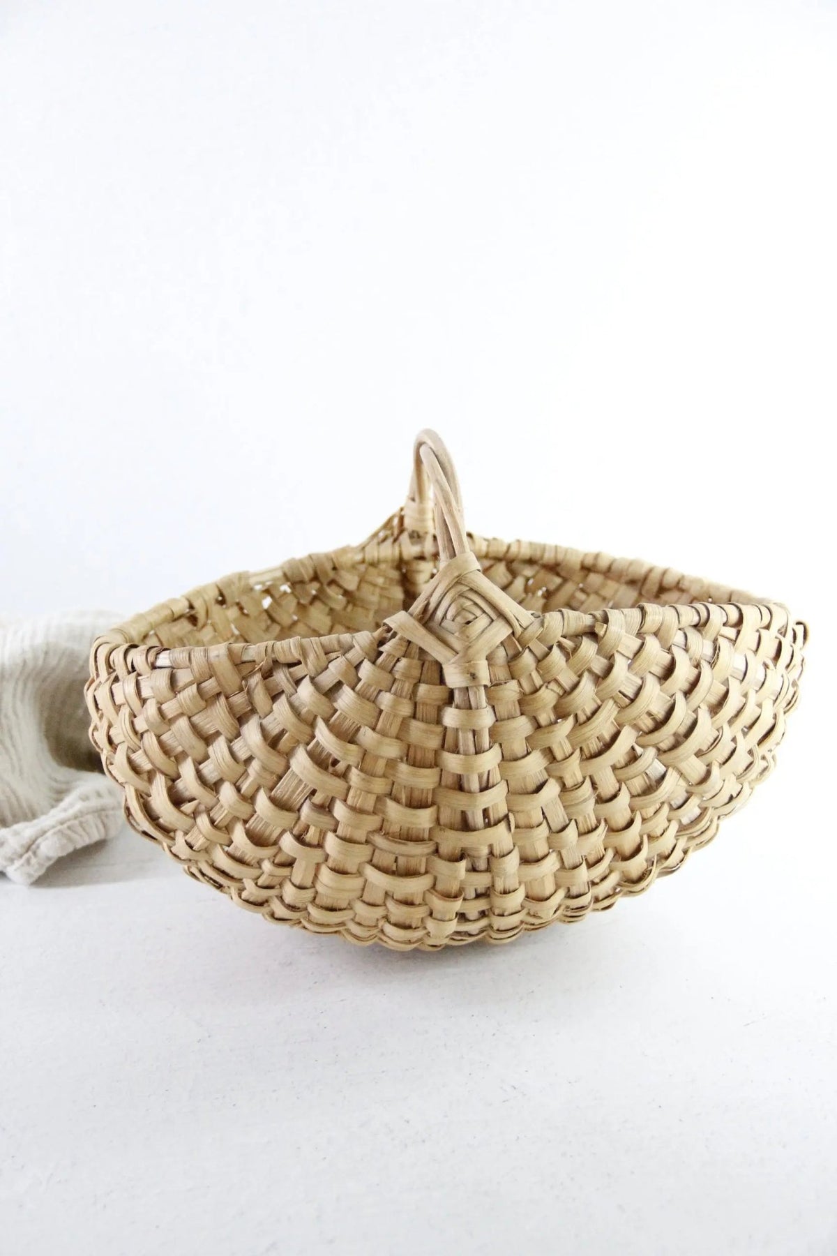 Antique Woven Egg Basket | Petite Wicker Buttocks Gathering Basket - Debra Hall Lifestyle