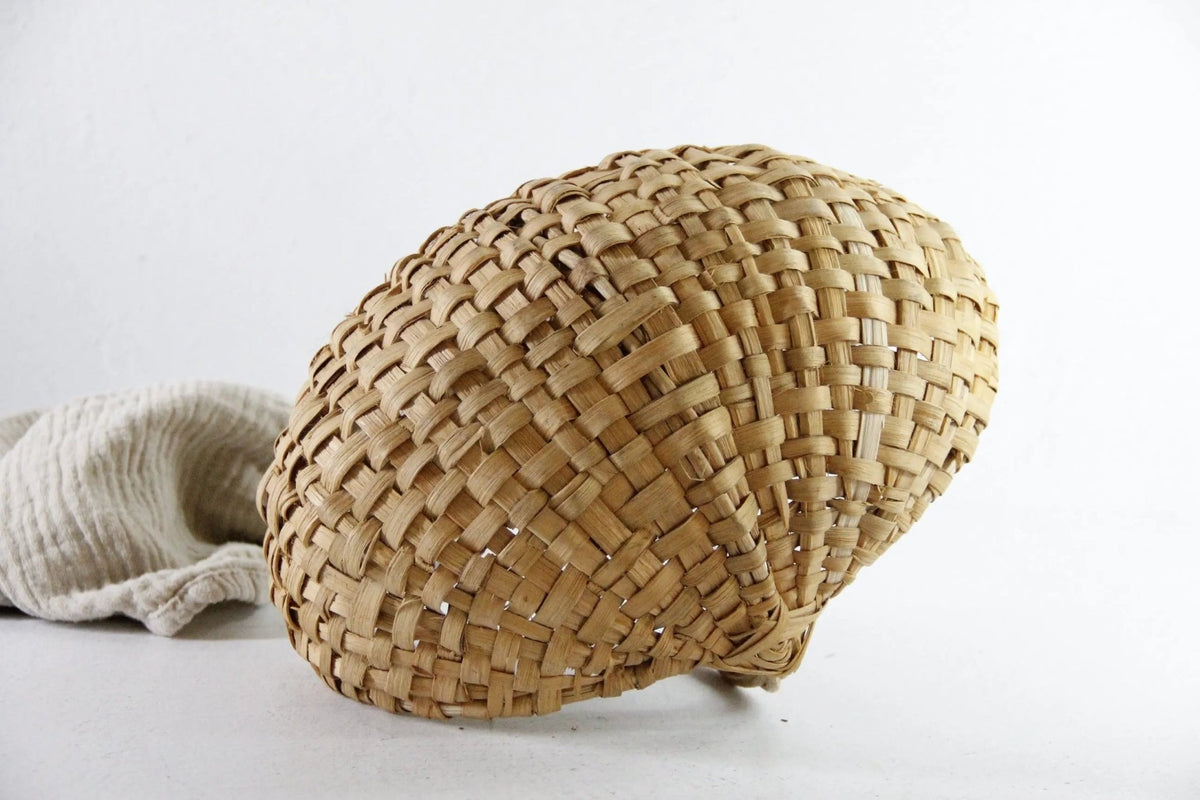Antique Woven Egg Basket | Petite Wicker Buttocks Gathering Basket - Debra Hall Lifestyle