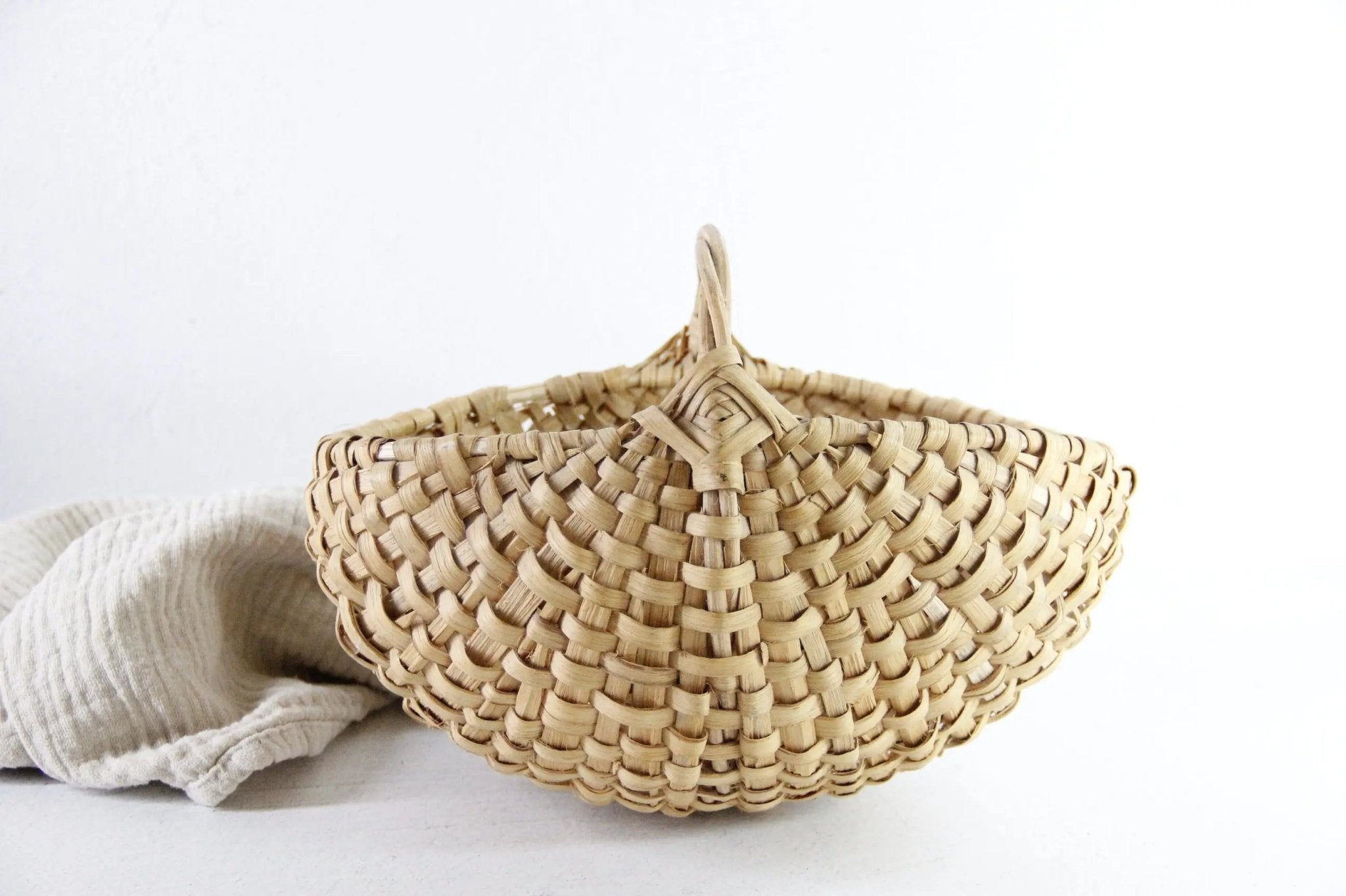 Antique Woven Egg Basket | Petite Wicker Buttocks Gathering Basket - Debra Hall Lifestyle