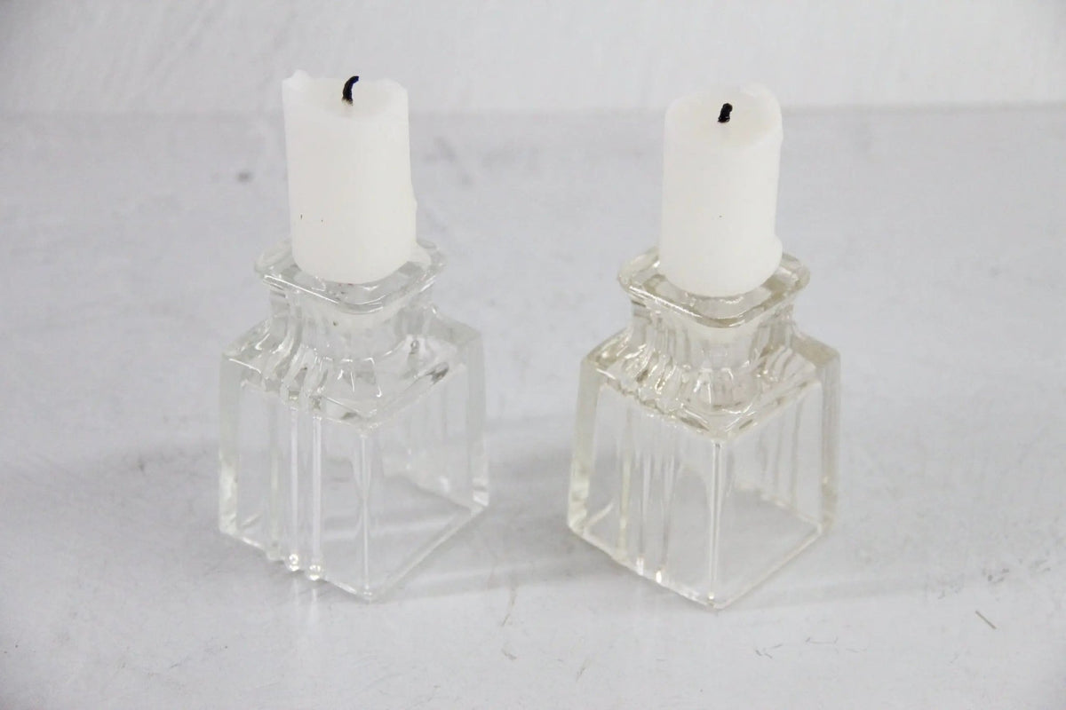 Art Deco Candle Holders | Clear Glass Petite Candlesticks, Pair - Debra Hall Lifestyle