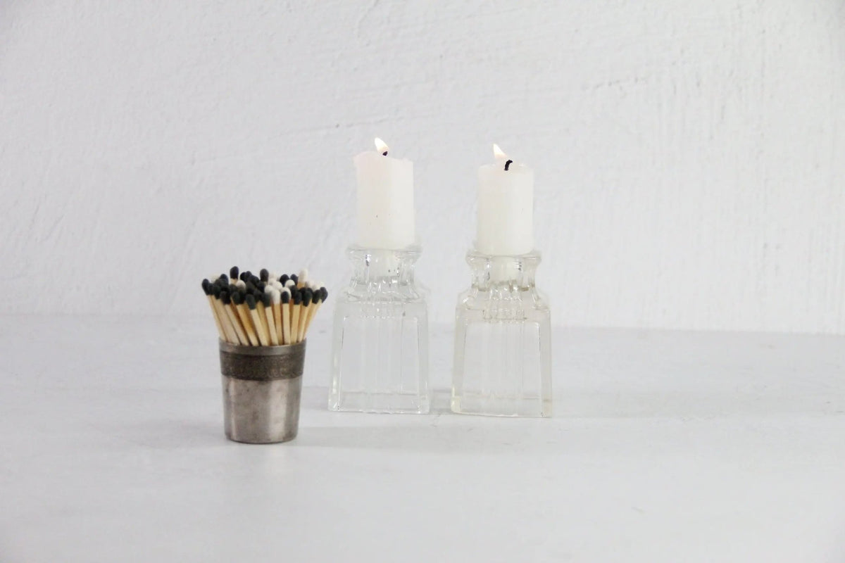 Art Deco Candle Holders | Clear Glass Petite Candlesticks, Pair - Debra Hall Lifestyle