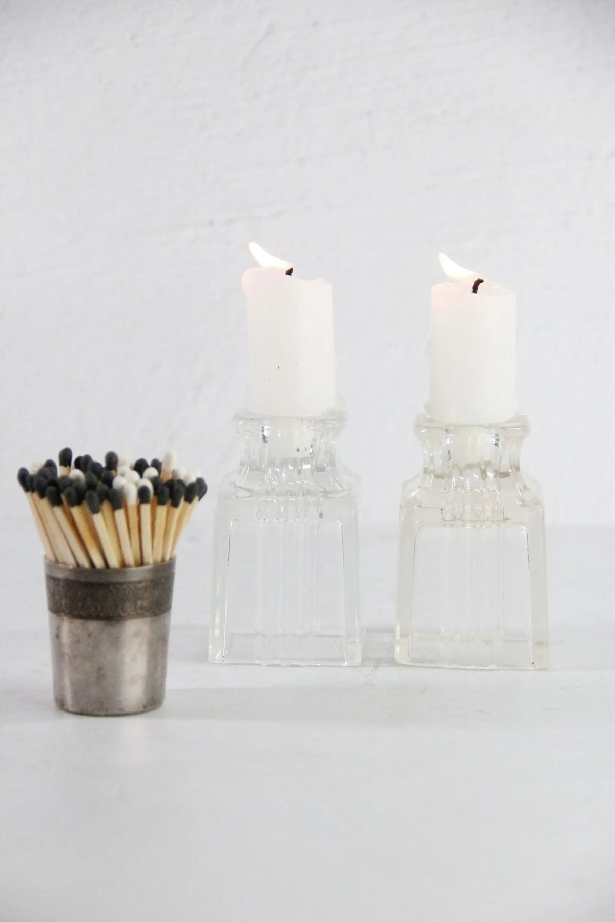 Art Deco Candle Holders | Clear Glass Petite Candlesticks, Pair - Debra Hall Lifestyle