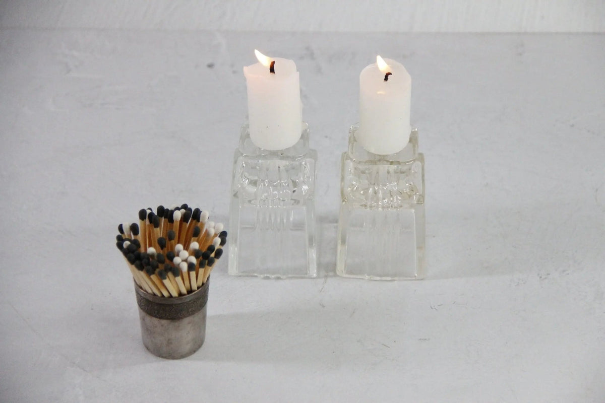 Art Deco Candle Holders | Clear Glass Petite Candlesticks, Pair - Debra Hall Lifestyle