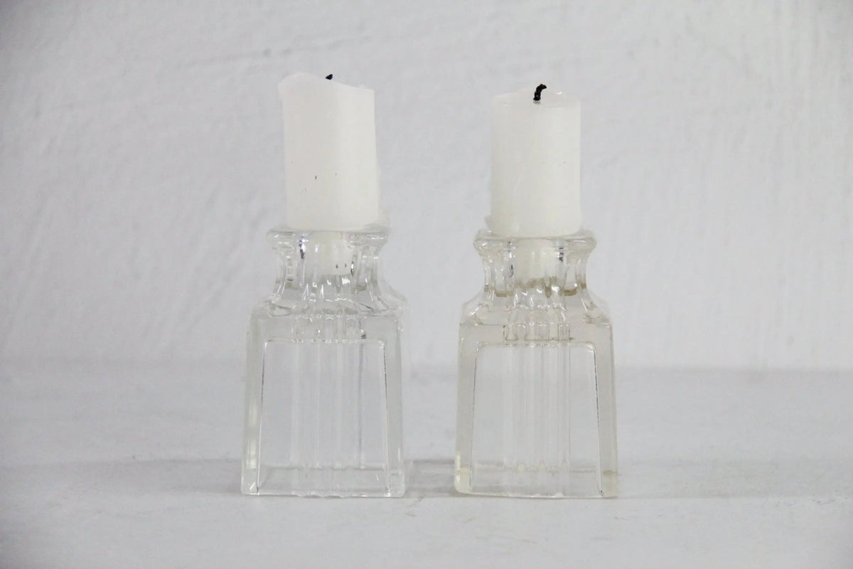 Art Deco Candle Holders | Clear Glass Petite Candlesticks, Pair - Debra Hall Lifestyle