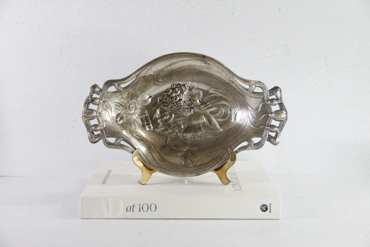 Art Nouveau Silver Fruit Bowl | Plated Figural Tray - Debra Hall Lifestyle