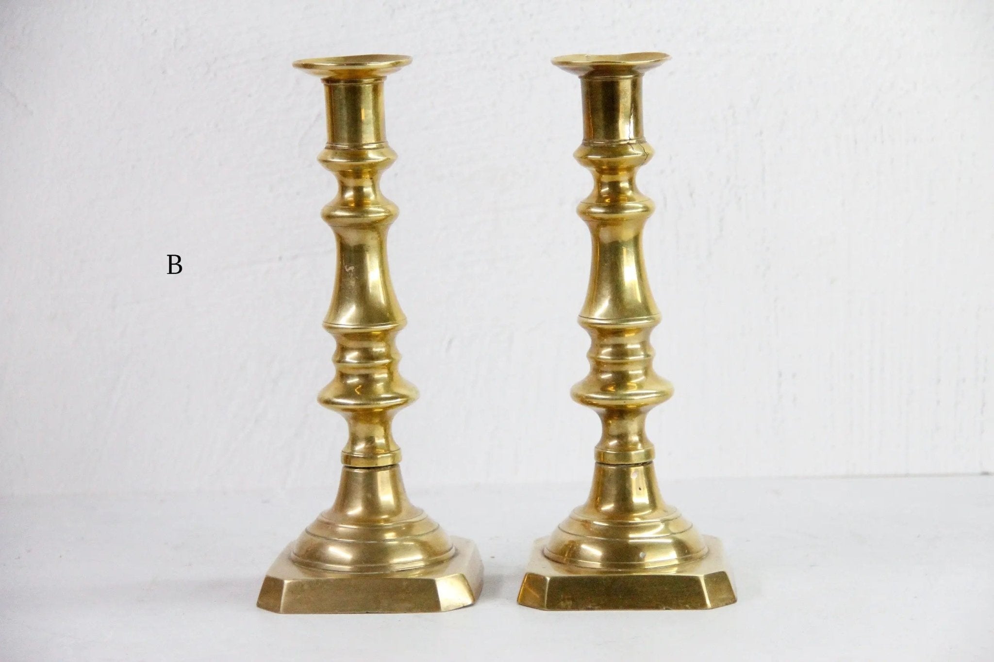 Assorted Antique Brass Candlesticks | Large Candle Holder Pair - Debra Hall Lifestyle