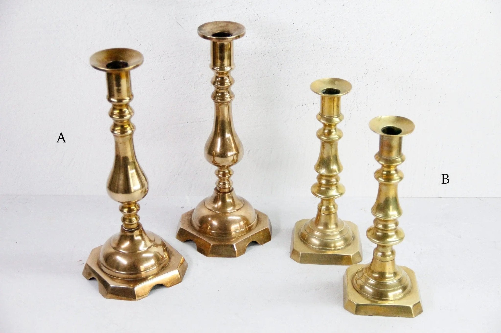 Assorted Antique Brass Candlesticks | Large Candle Holder Pair - Debra Hall Lifestyle