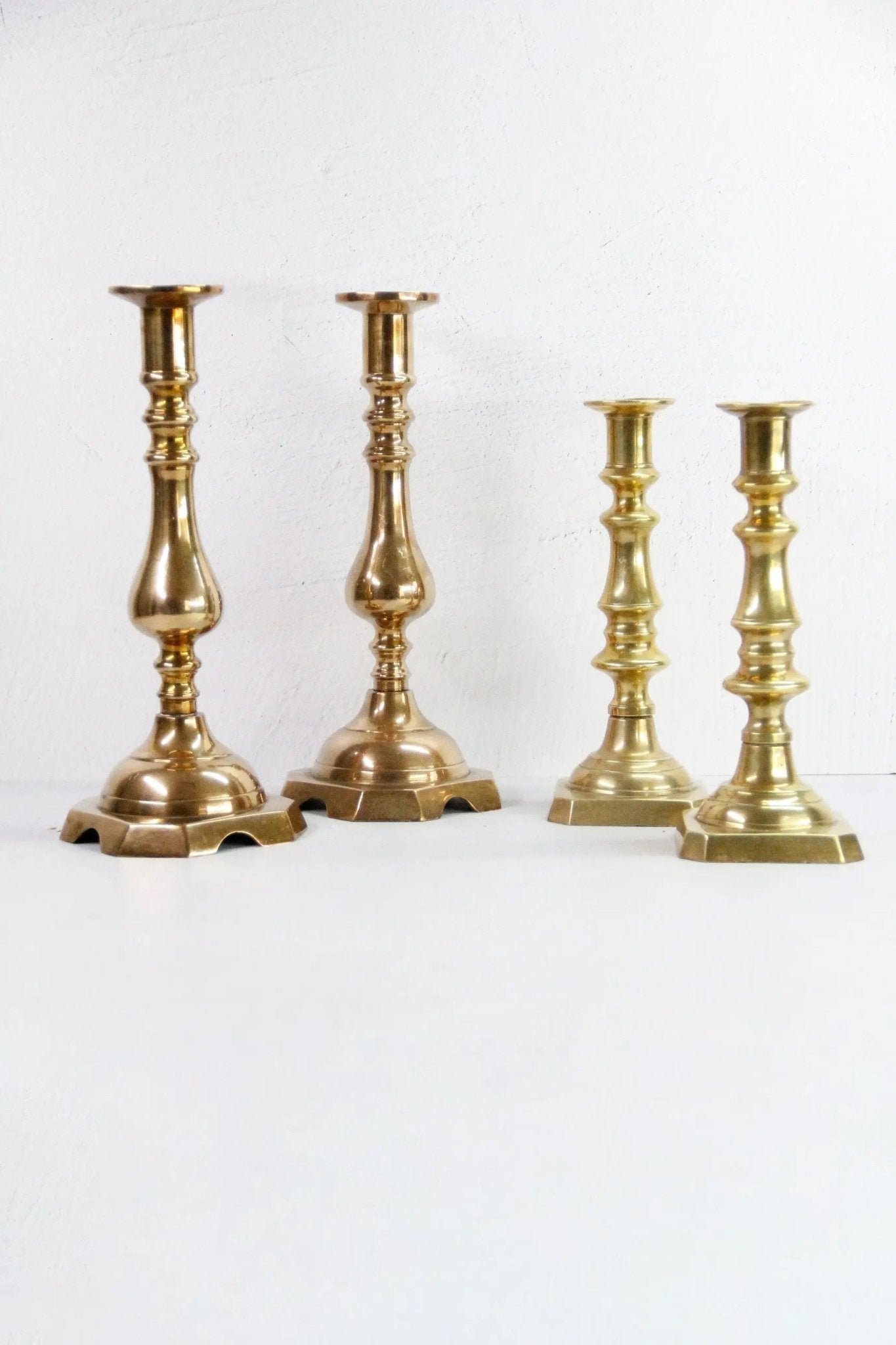 Assorted Antique Brass Candlesticks | Large Candle Holder Pair - Debra Hall Lifestyle