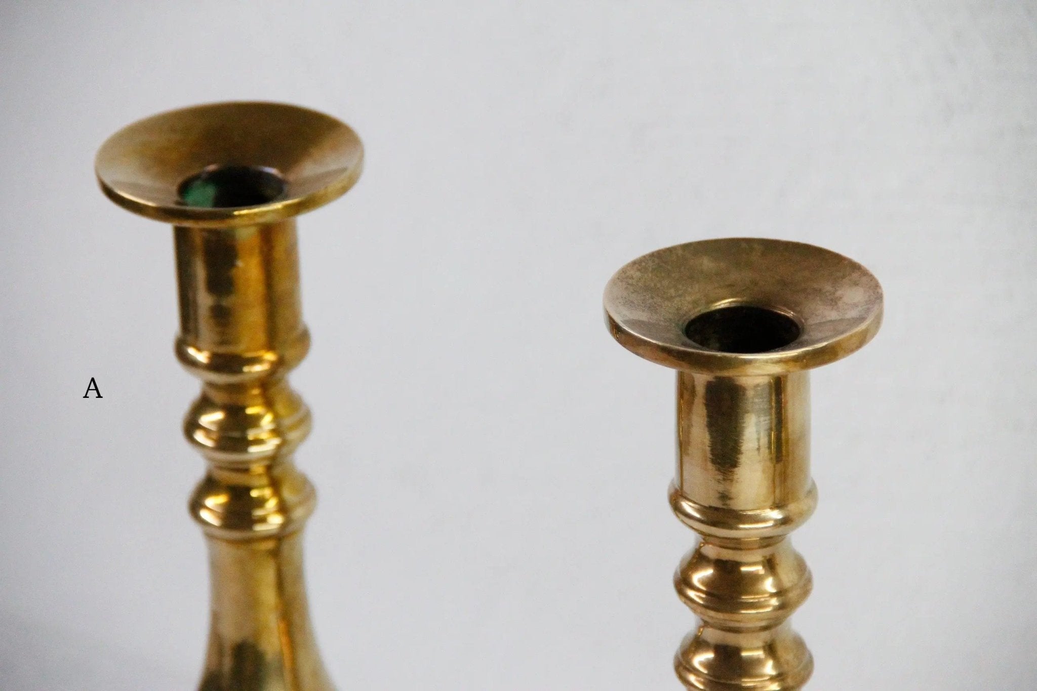 Assorted Antique Brass Candlesticks | Large Candle Holder Pair - Debra Hall Lifestyle