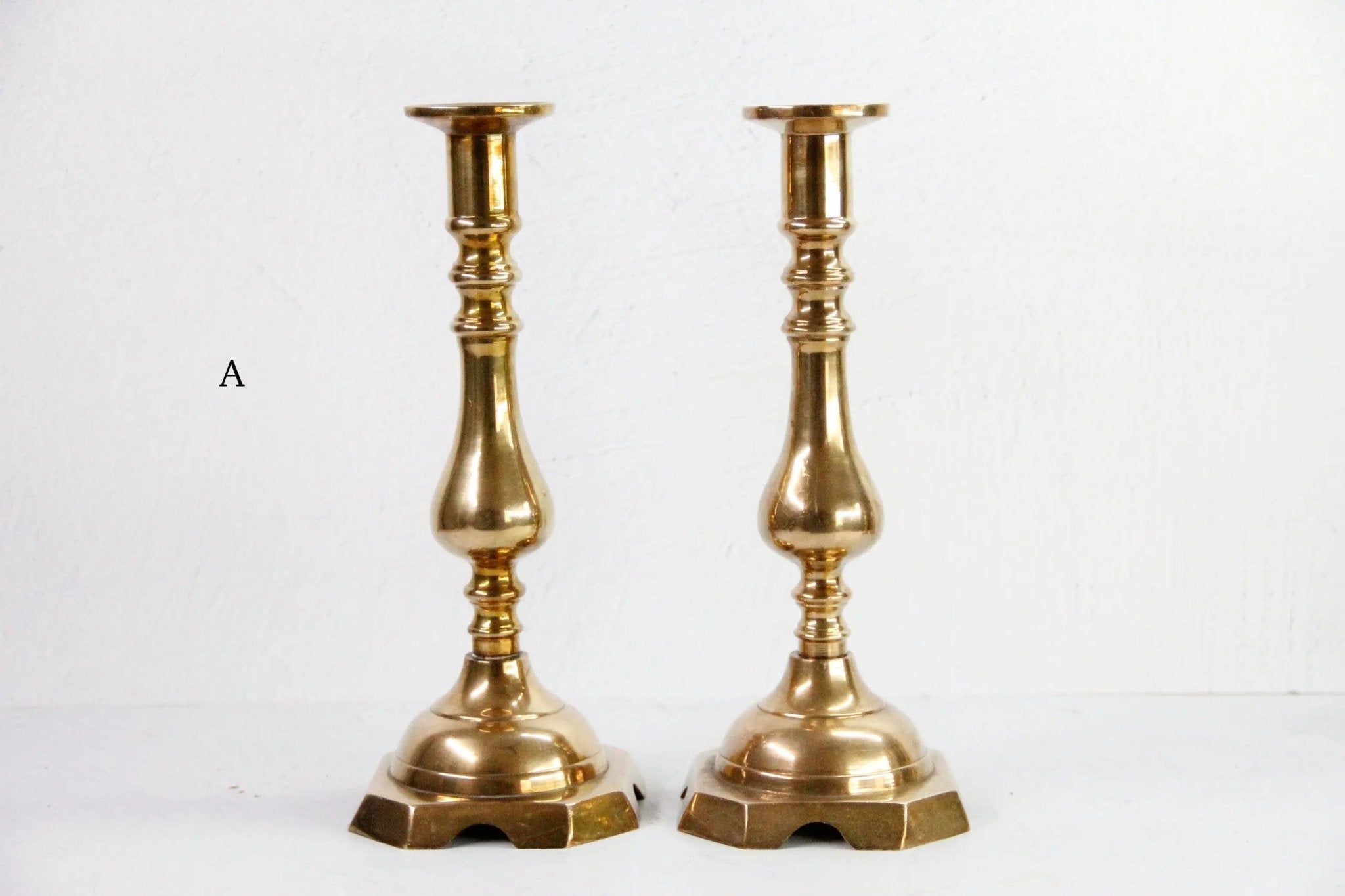 Assorted Antique Brass Candlesticks | Large Candle Holder Pair - Debra Hall Lifestyle
