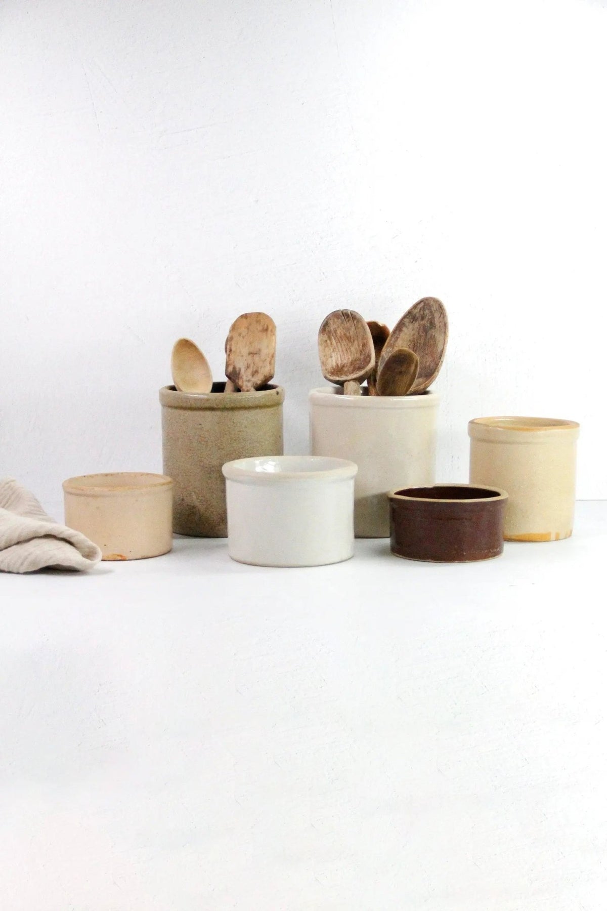 Assorted Antique Stoneware Crocks | Utensil Kitchen Decor - Debra Hall Lifestyle