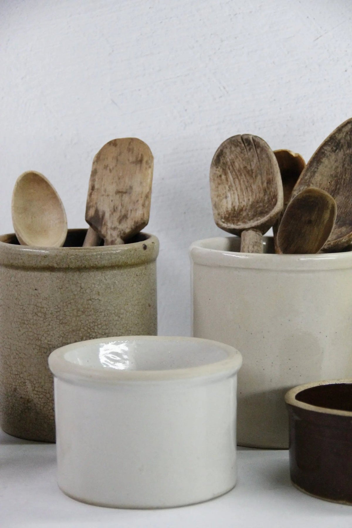 Assorted Antique Stoneware Crocks | Utensil Kitchen Decor - Debra Hall Lifestyle