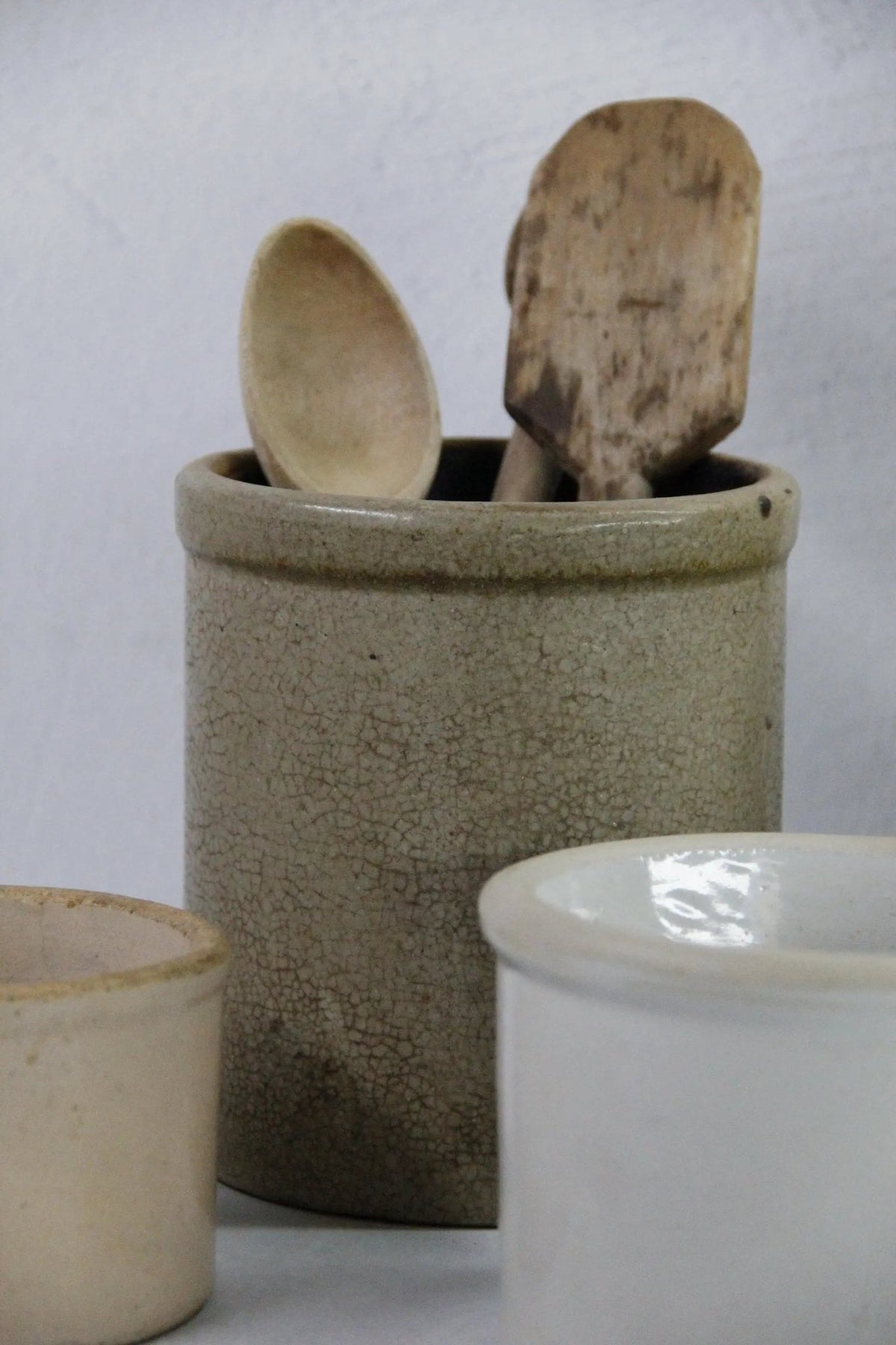 Assorted Antique Stoneware Crocks | Utensil Kitchen Decor - Debra Hall Lifestyle