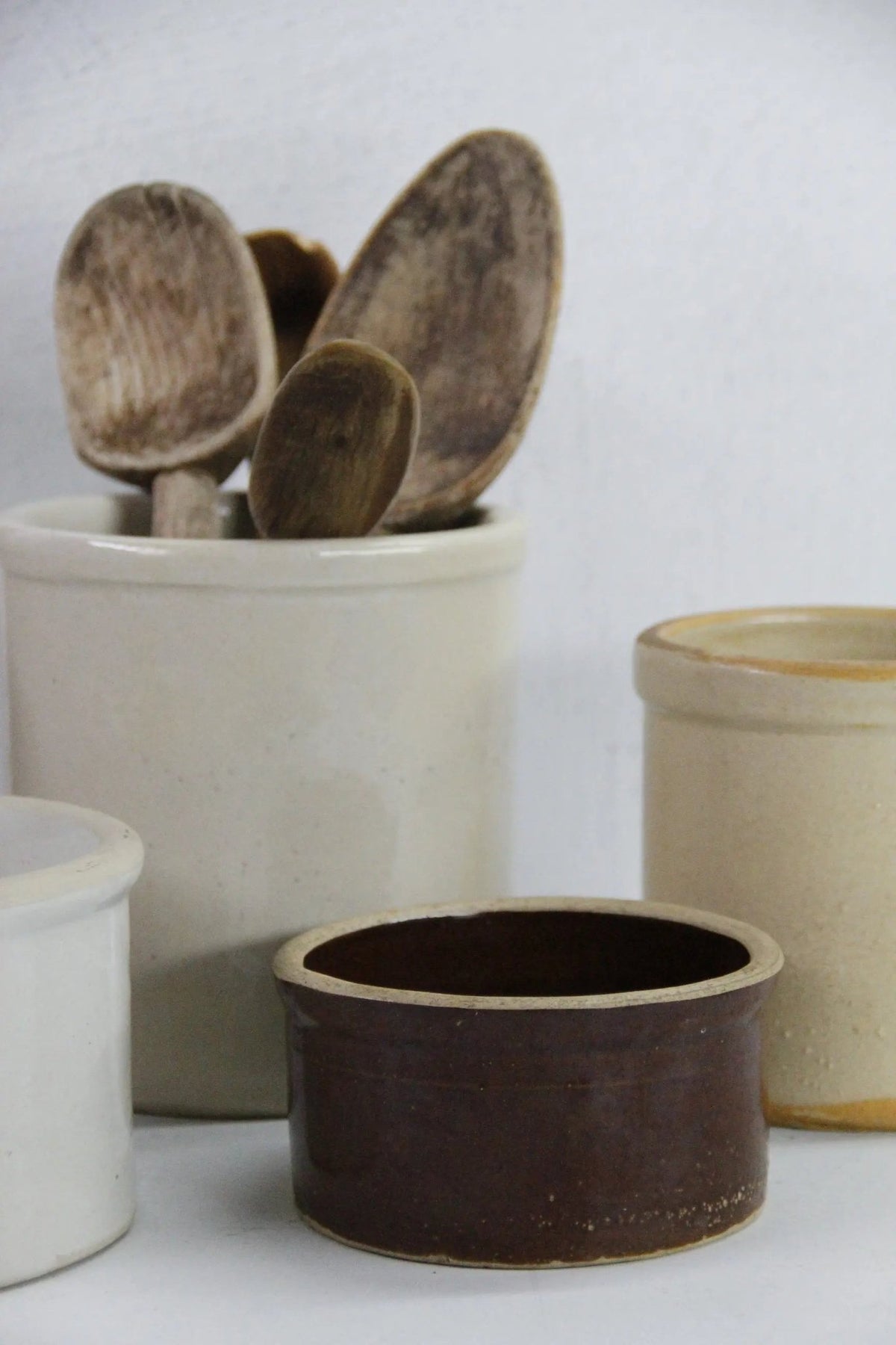 Assorted Antique Stoneware Crocks | Utensil Kitchen Decor - Debra Hall Lifestyle