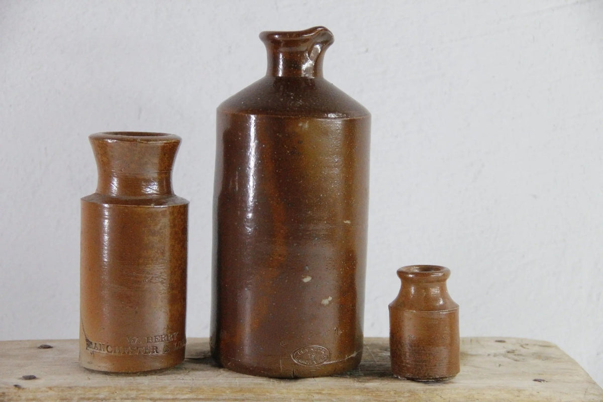 Assorted Antique Stoneware Ink Bottle | Brown Mini Crock - Debra Hall Lifestyle