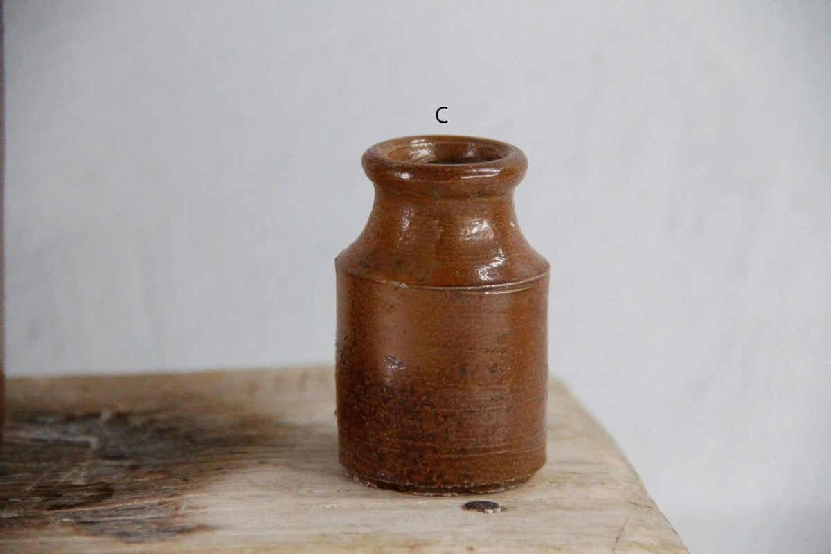 Assorted Antique Stoneware Ink Bottle | Brown Mini Crock - Debra Hall Lifestyle