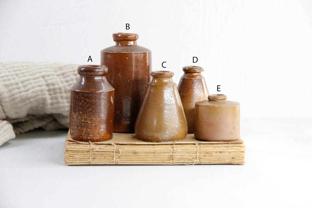 Assorted Antique Stoneware Inkwell Bottle | Mini Crock - Debra Hall Lifestyle