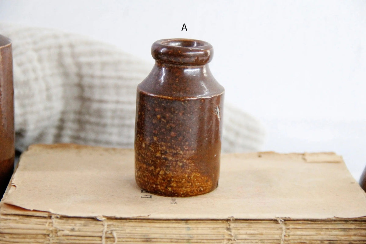 Assorted Antique Stoneware Inkwell Bottle | Mini Crock - Debra Hall Lifestyle