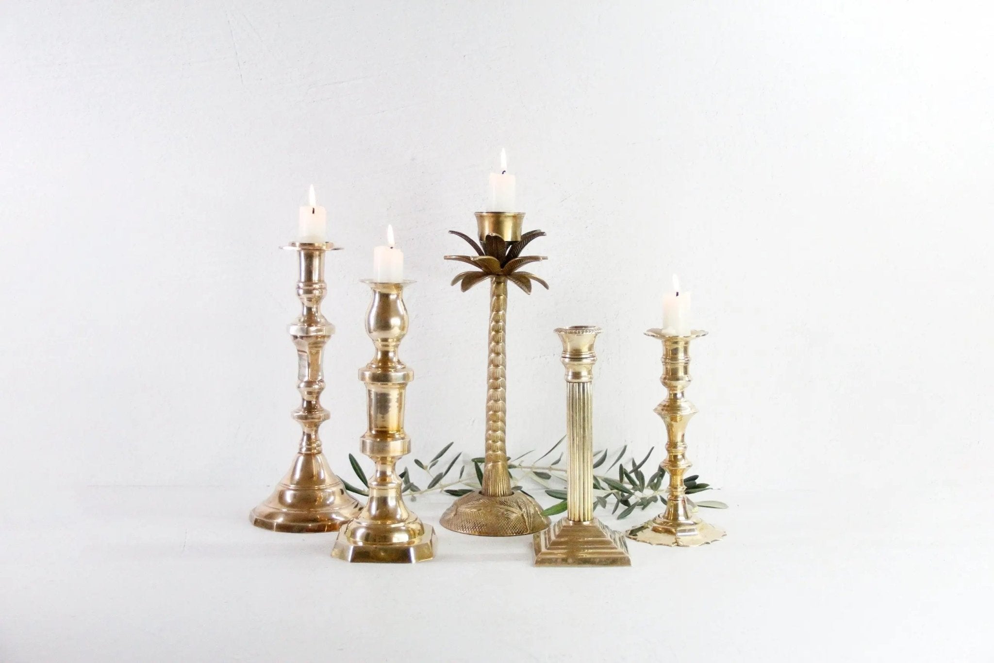 Assorted Brass Candlesticks | Vintage Candle Holders Tall - Debra Hall Lifestyle