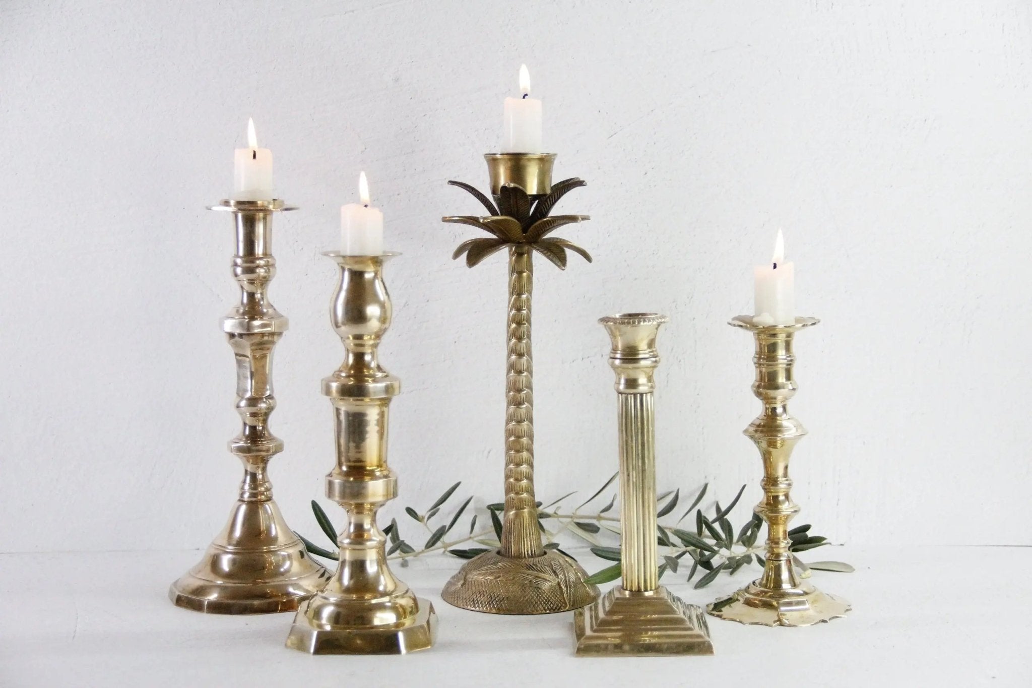 Assorted Brass Candlesticks | Vintage Candle Holders Tall - Debra Hall Lifestyle