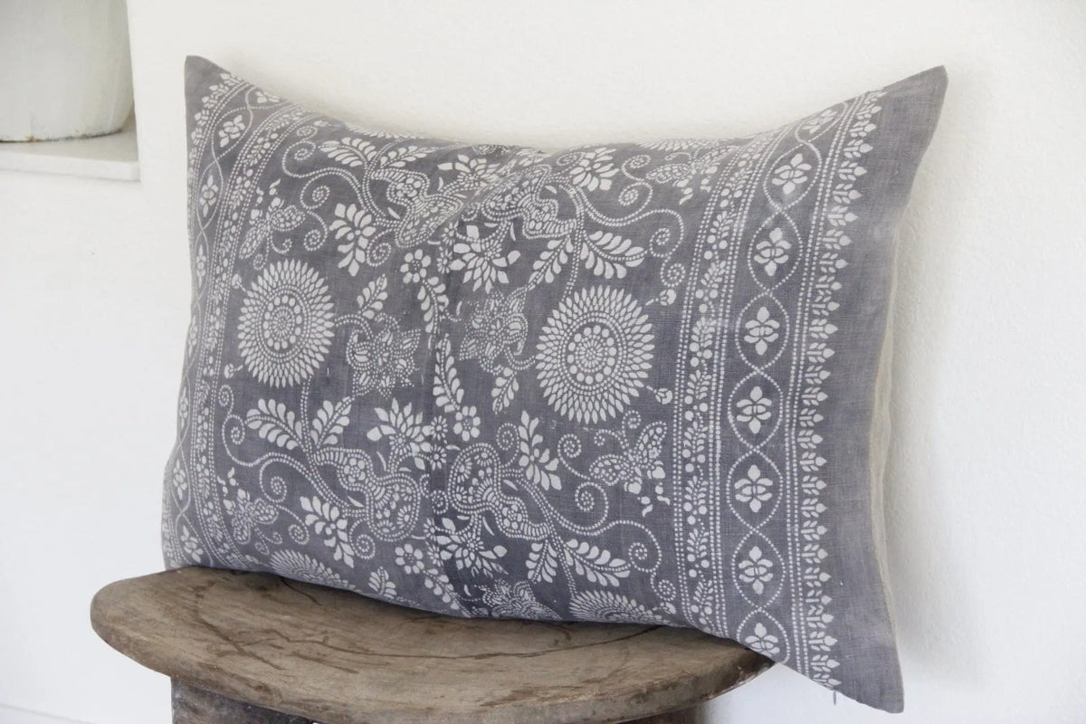 Batik Pillow Cover | Grey Vintage Fabric Pillow Cover - Debra Hall Lifestyle