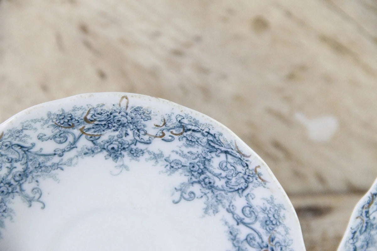 Blue Transferware Plate | 7 Antique Pale Rochester Saucers - Debra Hall Lifestyle