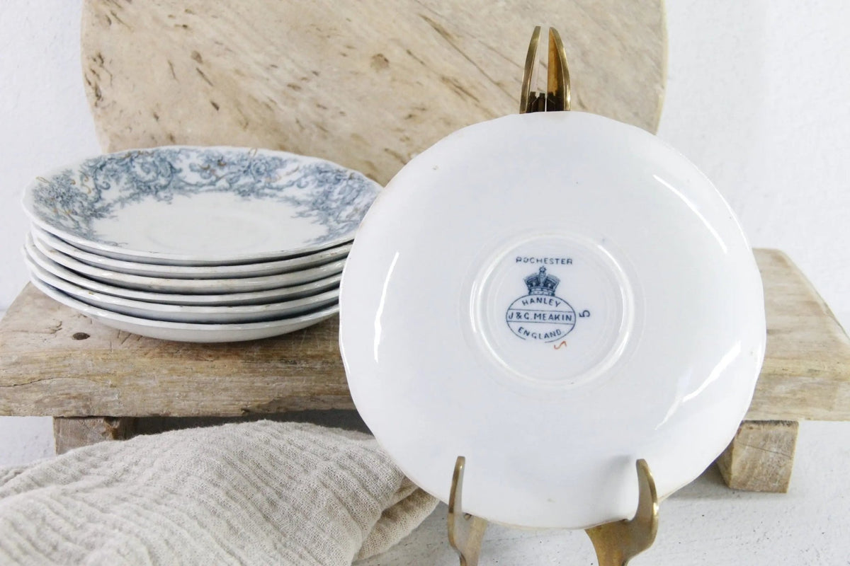 Blue Transferware Plate | 7 Antique Pale Rochester Saucers - Debra Hall Lifestyle