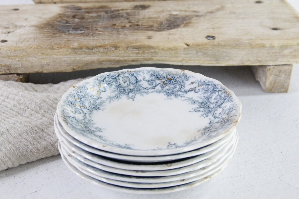 Blue Transferware Plate | 7 Antique Pale Rochester Saucers - Debra Hall Lifestyle