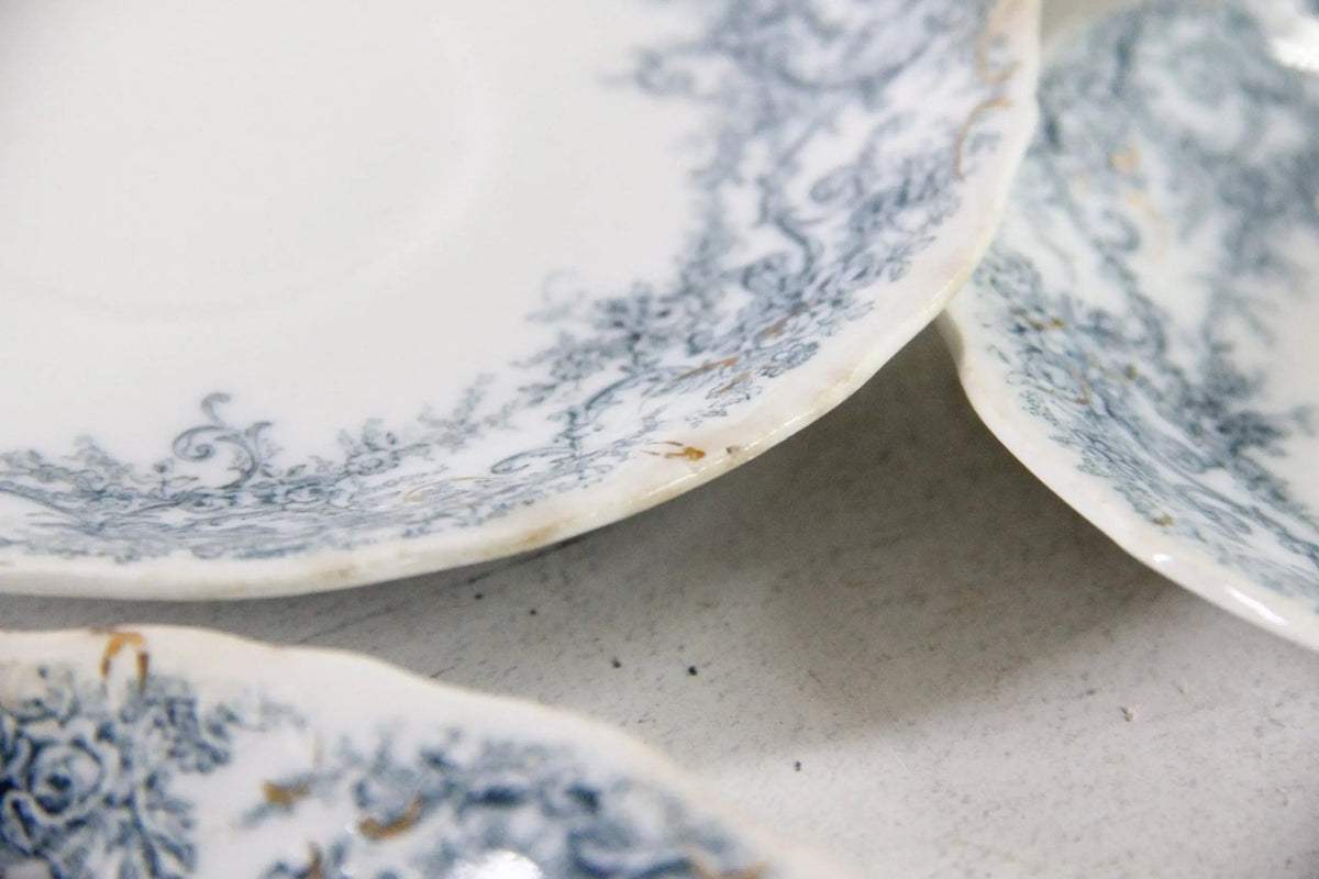 Blue Transferware Plate | 7 Antique Pale Rochester Saucers - Debra Hall Lifestyle