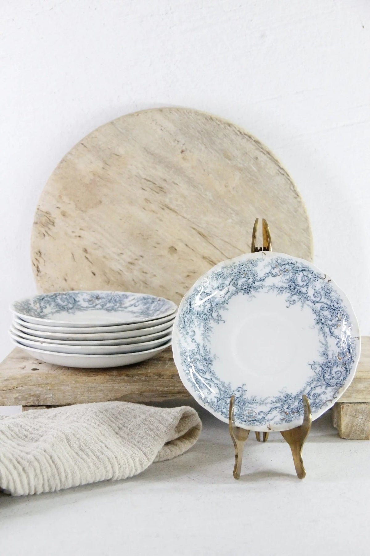 Blue Transferware Plate | 7 Antique Pale Rochester Saucers - Debra Hall Lifestyle
