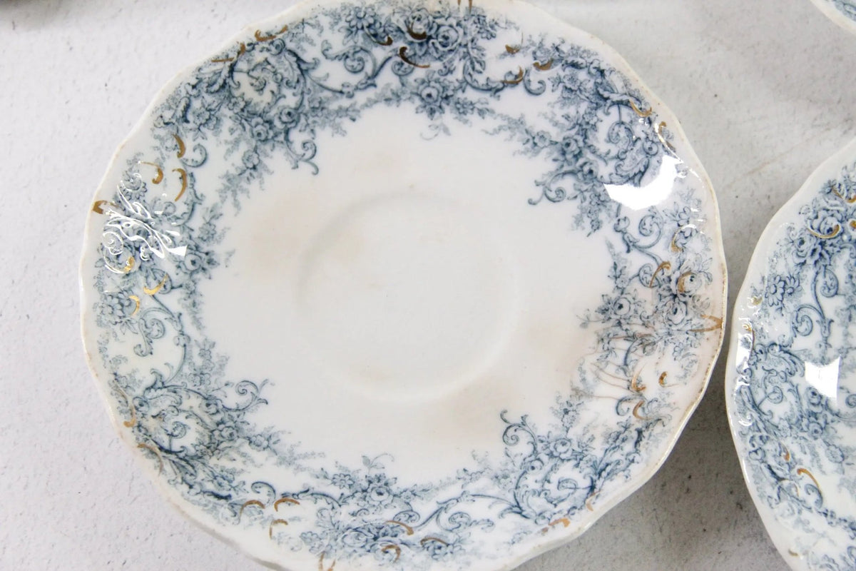 Blue Transferware Plate | 7 Antique Pale Rochester Saucers - Debra Hall Lifestyle