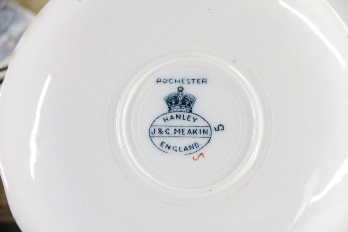 Blue Transferware Plate | 7 Antique Pale Rochester Saucers - Debra Hall Lifestyle