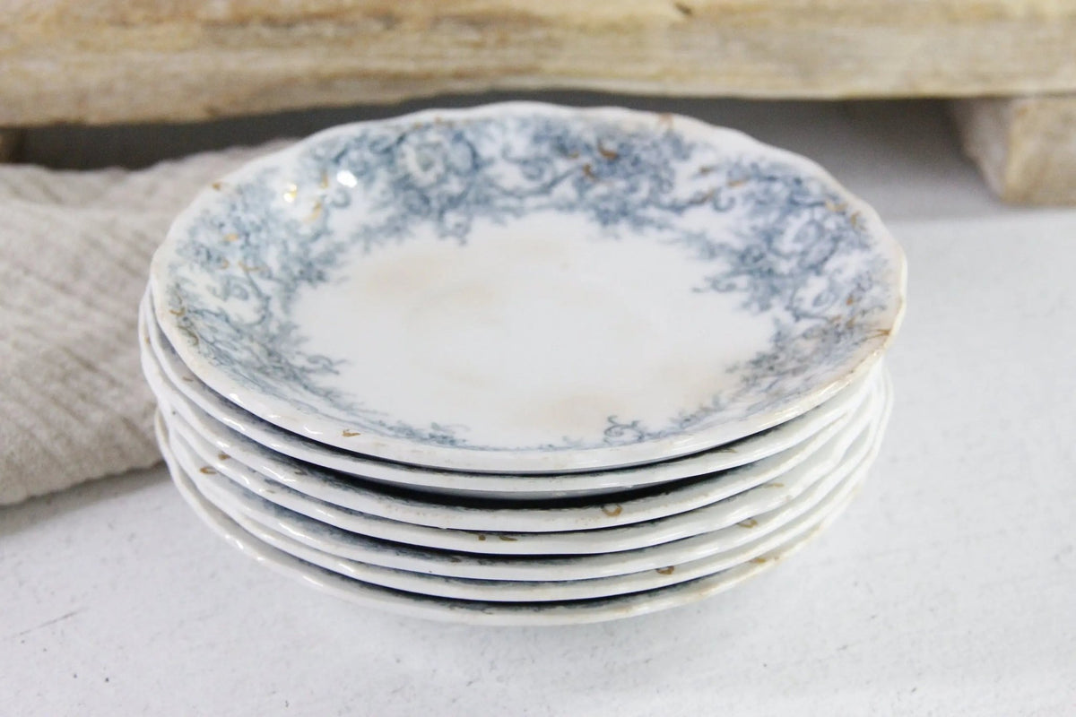 Blue Transferware Plate | 7 Antique Pale Rochester Saucers - Debra Hall Lifestyle