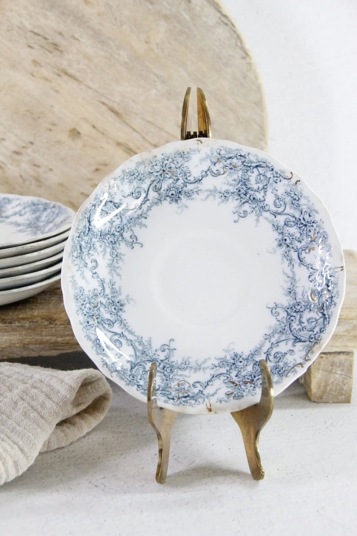 Blue Transferware Plate | 7 Antique Pale Rochester Saucers - Debra Hall Lifestyle
