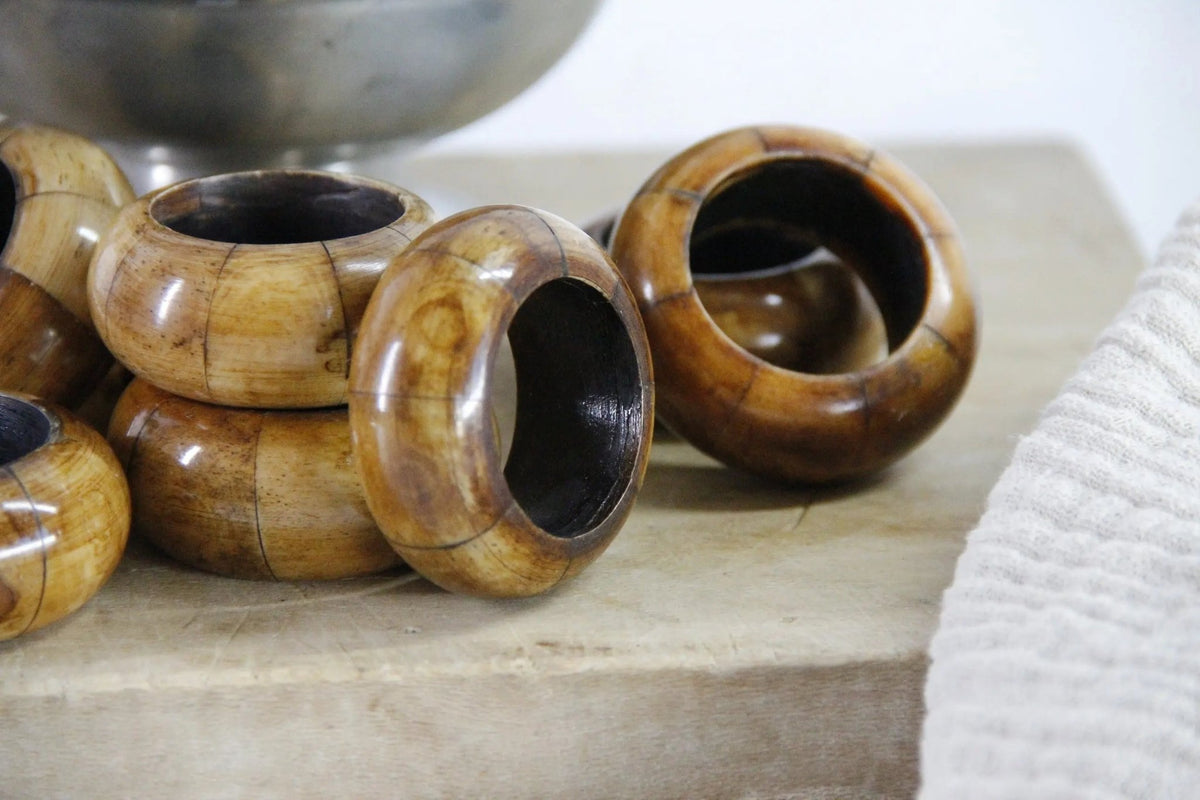 Bone Napkin Rings | Vintage Carved Midcentury Set Of 8 - Debra Hall Lifestyle