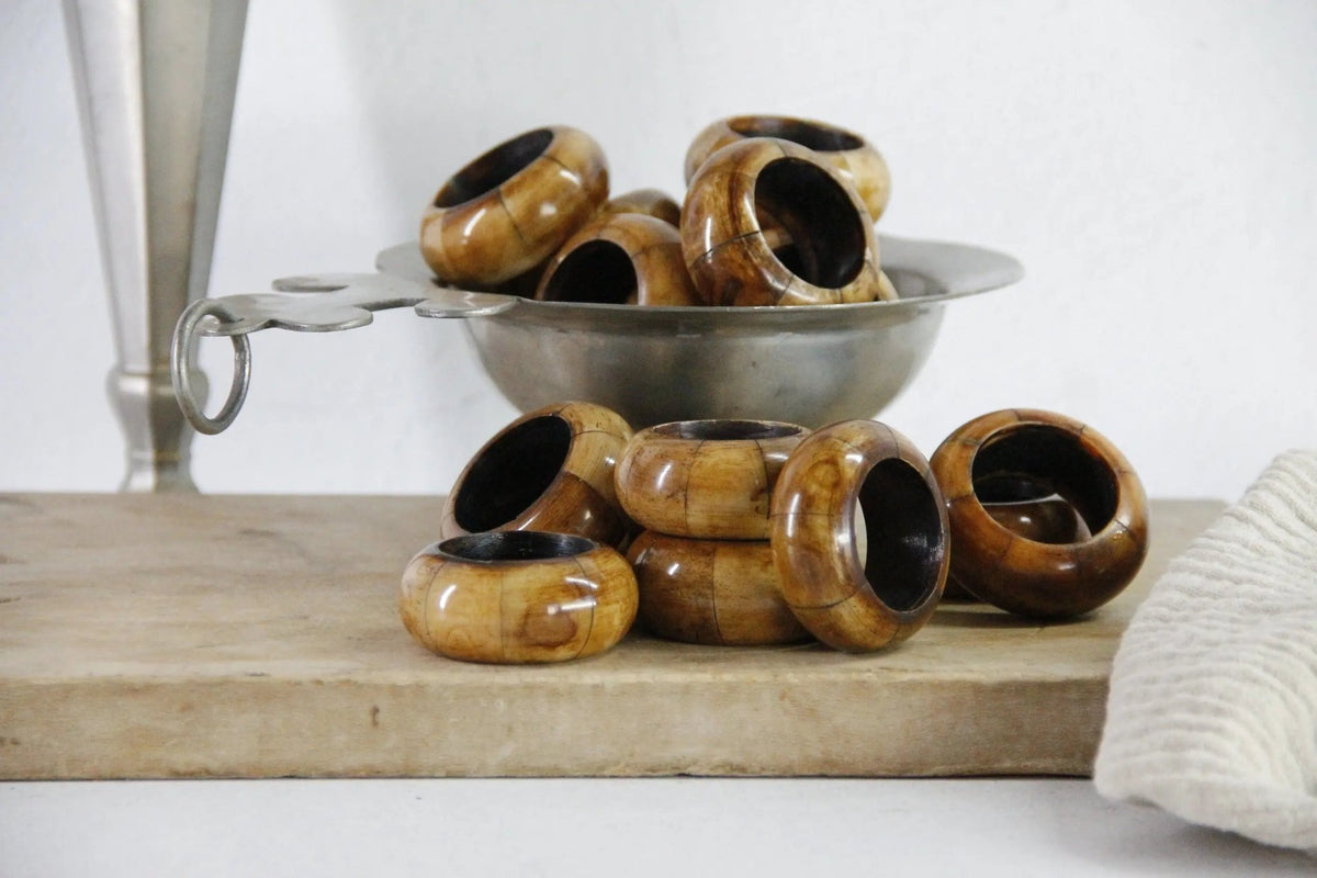 Bone Napkin Rings | Vintage Carved Midcentury Set Of 8 - Debra Hall Lifestyle