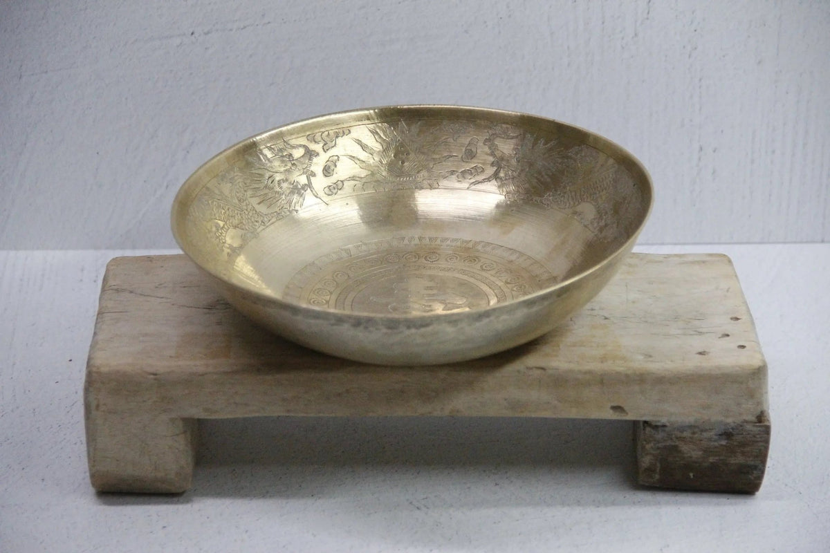 Brass Bowl Antique Chinese | Etched Stamped Solid Brass - Debra Hall Lifestyle