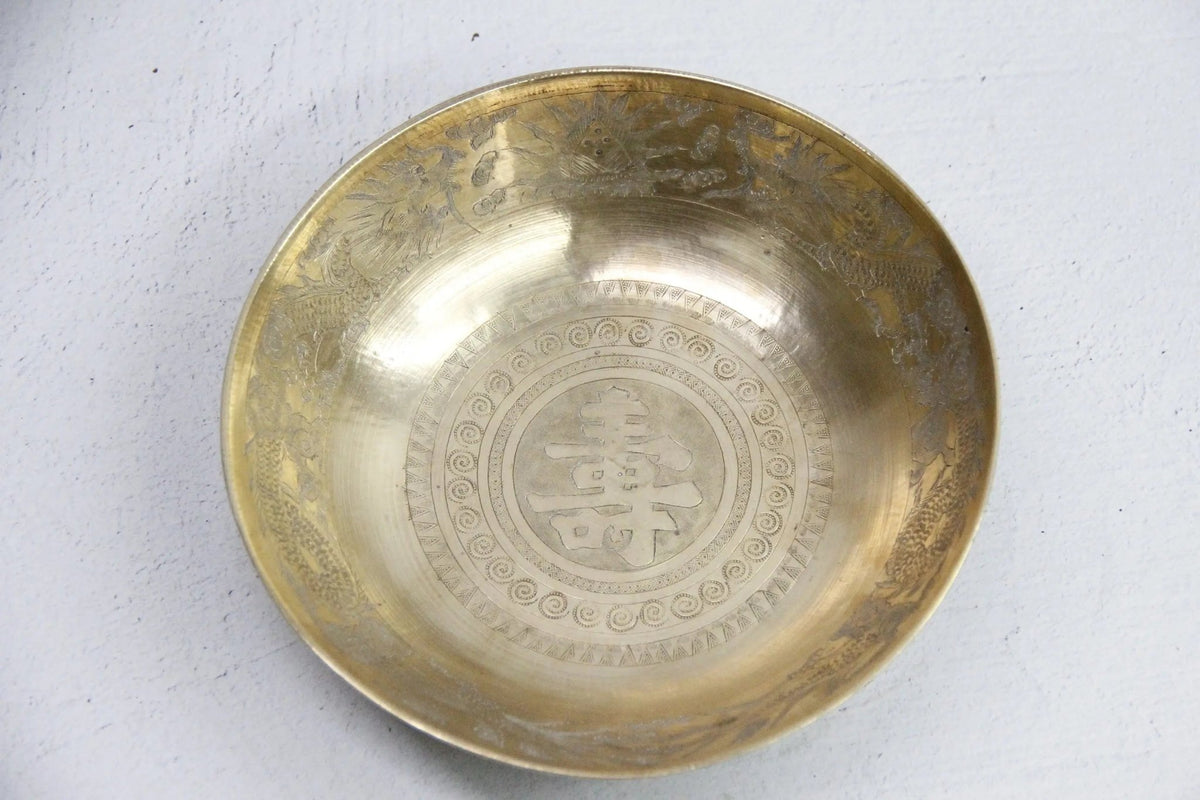 Brass Bowl Antique Chinese | Etched Stamped Solid Brass - Debra Hall Lifestyle