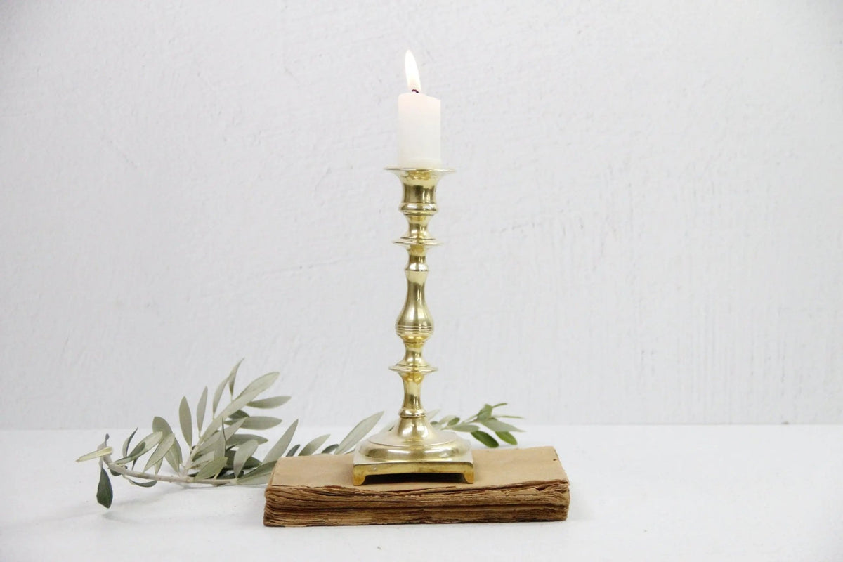 Brass Candle Holder | Antique Footed Taper Candlestick - Debra Hall Lifestyle