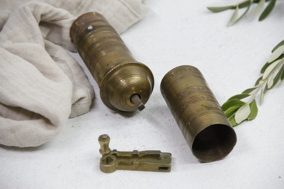 Brass Pepper Mill Antique | Turkish Coffee Grinder Decor - Debra Hall Lifestyle