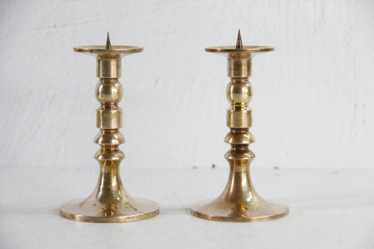 Brass Pricket Candlesticks | Antique Solid Brass Pair - Debra Hall Lifestyle